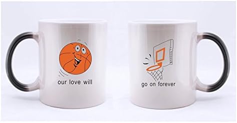 Love Sport Our Love Will Go On Forever Basketball Going To Basket (Twin Side) Magic Surprise Color Changing Mug Morphing Coffee/Tea Mug (11 Oz)A Couple Of Mugs For Couples(Wedding Anniversary,Valentine's Day,Engagement)