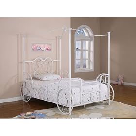 Powell Princess Emily Shabby Chic White with Pink Sand-Through Carriage Canopy Full Bed... by Powell