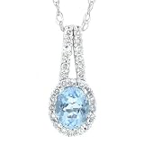 0.36ct Oval Aquamarine and Diamond Pendant in 10Kt White Gold w chain