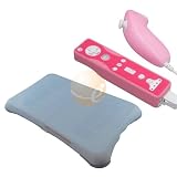 Silicone Skin Case for Nintendo Wii Fit Balance Board (Light Blue) + 2 Pack of Pink Soft Case for Wii Remote Control / Controller & Nunchuk