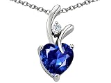 1.95 cttw 925 Sterling Silver 14K White Gold Plated Created Heart Shaped Sapphire Pendant