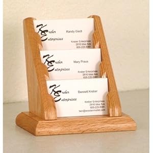 3 Pocket Counter Top Business Card Holder (Dark Red Mahogany) (5.75"H x 5.75"W x 4.375"D)