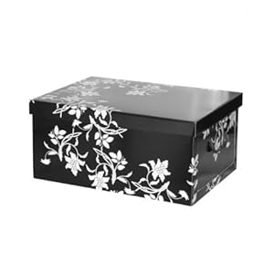 Stabile Aufbewahrungsbox mit Deckel schwarz Blumen 51x37x24,5cm