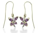 10k Yellow Gold Amethyst Dragonfly Fish Hook Earrings (.006 cttw, I-J Color, I2-I3 Clarity)