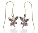 10k Yellow Gold Amethyst Dragonfly Fish Hook Earrings (.006 cttw, I-J Color, I2-I3 Clarity)