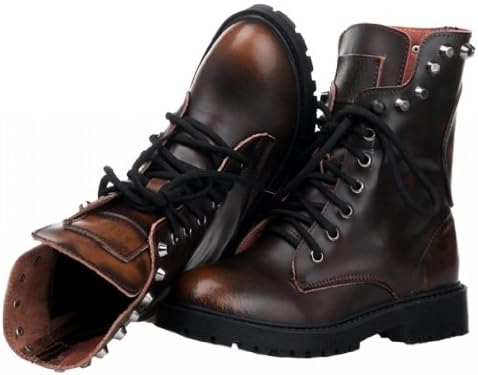 Huafeng Men's Punk Retro Rivet Rider Army Boots 7.5 Bronze