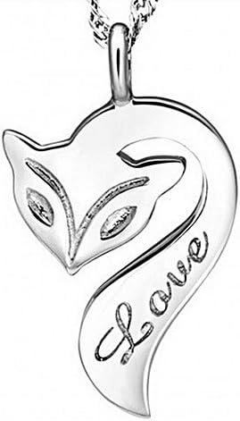 Fervent Love Rhodium Plated Charm Quote "Love" Fox Pendant Necklace for Women Fashion Jewelry or for Girlfriend Chain Length 18"
