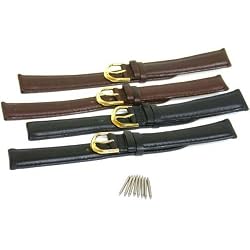 4 18mm Long Watch Bands Black & Brown Geniune Leather Watchbands