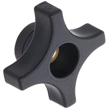 Davies Thermoplastic Four Arm knob, Flute Rim, Threaded Through Hole, 3/8"-16 Thread Size X 1/2" Thread Length, 2-1/4" Diameter (Pack of 5)