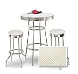 Chrome Bar Table & 2 Chrome White Textured Vinyl Seat Barstools