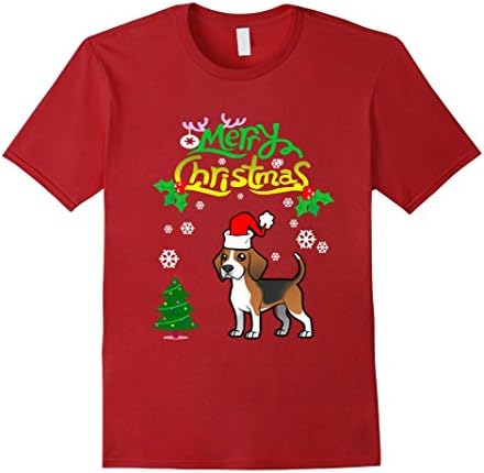Men's Merry Christmas Beagle Dog T-Shirts Beagle Tshirt Large Cranberry
