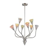Lite Source LS-19488MUL/MOS Eight Light Mosaic Chandelier in Polished Steel with Multi Colored Glass