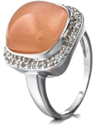 7.60 ct. t.w. Genuine Peach Moonstone and White Topaz Sterling Silver Ring