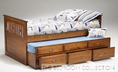Childrens Toyshop  Toys : Cherry Captains Bed with Trundle and Storage / Antique Brass Hardware - Twin / Twin