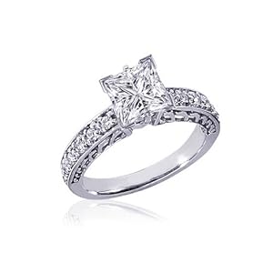 0.80 Ct Princess Cut Diamond Vintage Style Engagement Ring Pave SI2 E-COLOR GIA