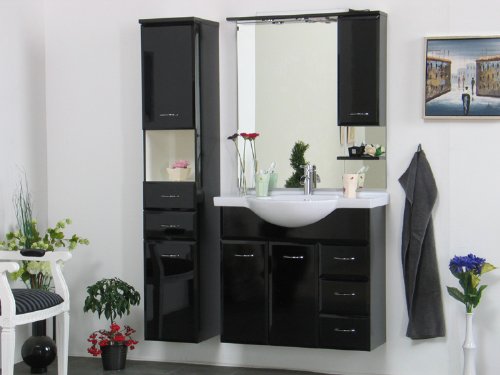 Badezimmer schwarz Hochglanz Waschbecken Badmöbel Set