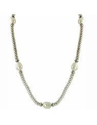 Sterling silver, ringed freshwater cultured pearl station neckalce with (5) 11-12mm cultured pearls.