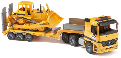 Childrens Toyshop  Toys : Bruder 02658 MB Actros Low Loader Truck with CAT Bulldozer