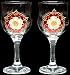 Celtic Glass Designs Set of 2 Hand Painted Wine Glasses in a Medieval Tudor Rose Design.