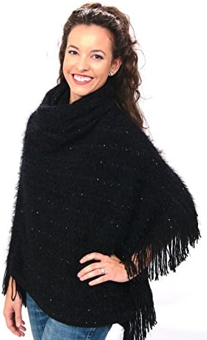Winter Poncho Adds Sparkle to Holiday Fashion. Tunic Style for Jeans or Dresses.