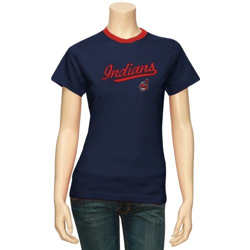 Majestic Cleveland Indians Ladies Navy Blue Girlfriend T-shirt (X-Large)