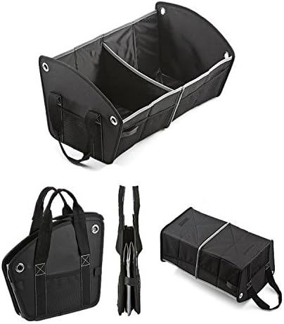 Best Trunk Organizer - Dual Folding Compartment Collapsible Bin for Organizing Cars, Trucks, Crossovers and Suvs with Mesh Storage Pockets & Carry Straps - 20" x 9" x 9.5"- Ideal for Groceries, Travel, Baby Gear, First Aid & Emergency Supplies, Sports & Recreational Equipment & More - Satisfaction Guarantee