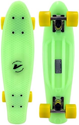 Velocity Boards PP Retro Cruiser Complete 22" Banana Skateboard w/ Aluminum Trucks, Fast ABEC-7 Bearings, High Quality Wheels &amp; Bushings (Glow In The Dark - Green)