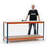 Review BiGDUG 350WBB / Industrial Workbench with 2 chipboard shelves. 350kgs UDL per shelf. 900h x 1800w x 600mmd.