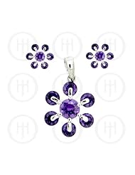 Sterling Silver -CZ Stud Earrings Set - Amethyst (PS-1009-A)