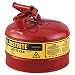 Justrite 7125100 Type I Galvanized Steel Flammables Safety Can, 2.5 Gallon Capacity, Red