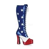5 inchLace Up American Flag Platform Boot, S/Zip Blue-White-Red Patent