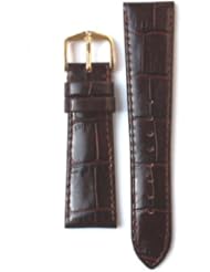 18mm Short Brown Polished Alligator Grain Leather Watchband with Nubuck Lining