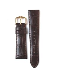 16mm Short Brown Polished Alligator Grain Leather Watchband with Nubuck Lining
