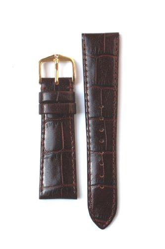 20mm Brown Polished Alligator Grain Leather Watchband with Nubuck Lining