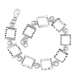 Fun and Elegant: Sterling Silver Designer Inspired Fancy Square Link Chain Bracelet