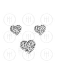 Sterling Silver -Micro Pave Heart Earrings Pendant Set (PS-1033)