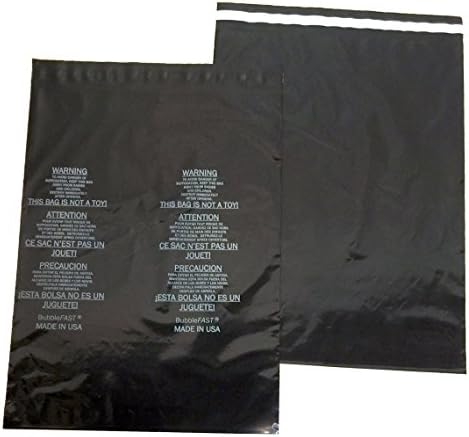 100 Bubblefast Brand 9" x 12" 2.0 mil Opaque Black Poly Bags Self-Seal Suffocation Warning for Sexual Wellness Items