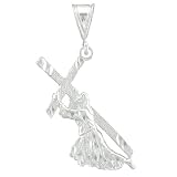 Sterling Silver Christ bearing Cross Pendant with 20 1.5mm Diamond Cut Rope Chain