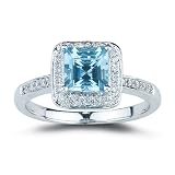 14k White Gold Step-cut Aquamarine and Diamond Ring (.14ctw, SI1-2 H-I)