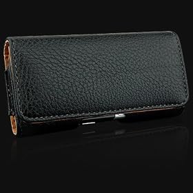 Horizontal Executive Black Leather Pouch Case Belt Clip for LG Rumor Scoop, LG enV2 (VX-9100)