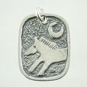 Jumping Horse and Crescent Moon Dog Tag Style Pendant in Sterling Silver, #9028