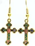 Dangle Earrings Cross 14k Gold Tone Multi Color