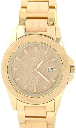 Men's Wooden Watch Maple Wood Gold-Tone Date Quartz Handmade Wood Watch