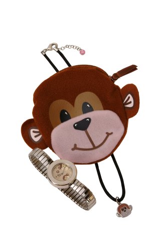 Carvel H210 Girls Monkey Alloy Expander Watch/Necklace/Purse Set