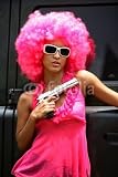 Wallmonkeys Peel and Stick Wall Decals - Funky Woman with a Gun - 36"H x 24"W Removable Graphic