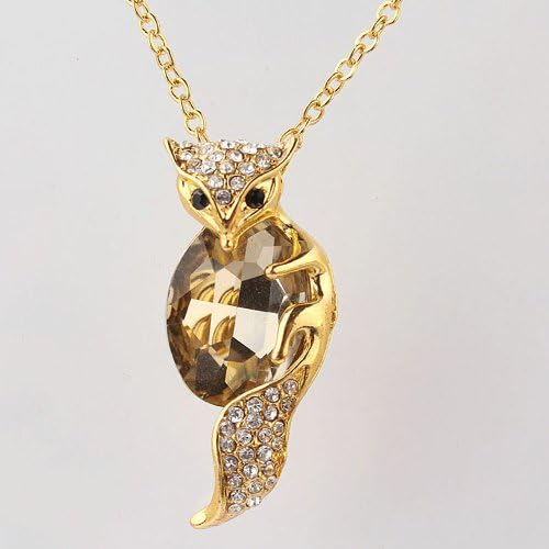 Julycoffee 18k Gold Plated Crystal Champagne Topaz Fox Necklace Nd0512