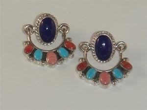 Multi Stone Sterling Silver Post Earrings - ER-0097