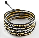 【CHAN LUU】チャンルー 5ラップブレスレット ブラックレザー×ゴールド、シルバー シルバーブレスレット