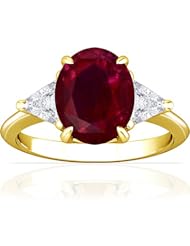 18K Yellow Gold Oval Cut Ruby Three Stone Ring
