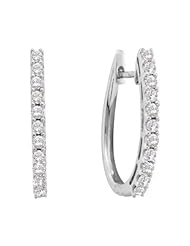 1.02 cttw 14k White Gold Diamond Huggie Hoop Earrings (Real Diamonds: 1.02 cttw)